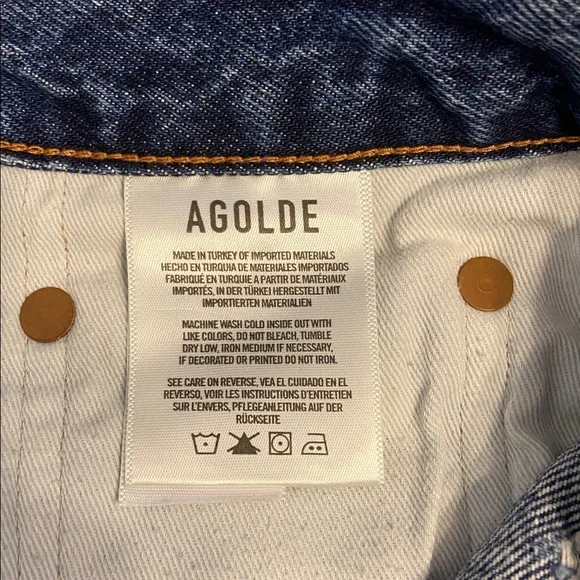 AGOLDE Medium Blue Wash Parker Vintage Cut Off Distressed Denim Shorts Size 27 - Picture 5 of 6